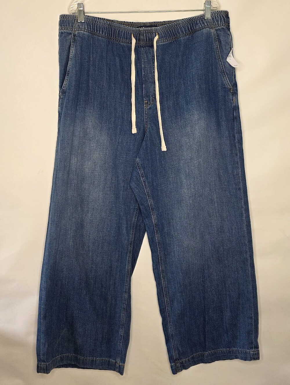 Gap‎ High Rise Wide Leg Jeans XL Drawstring Waist Pull-on Lightweight Denim NEW